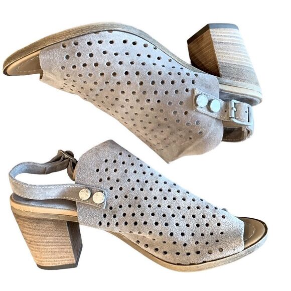 Sophia Milano Suede Light Gray Leather  Lazer Cut Open Toe Booties Sz 7.5 - Picture 2 of 6